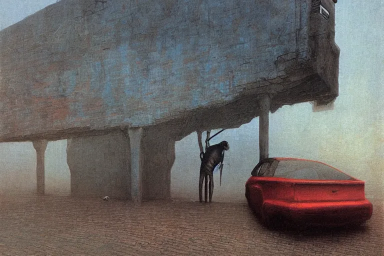 Image similar to parking lot car painted by beksinski