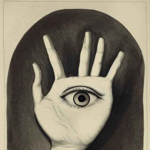 Image similar to All Seeing Hand in the style of Mary DeLave