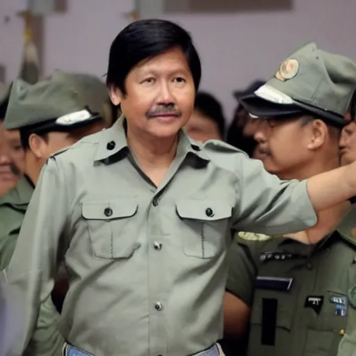 Prompt: bongbong marcos in jail wearing prison fatigues