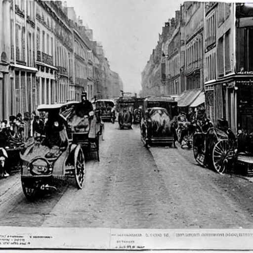 Prompt: une rue de paris vide avec des voitures garees en 1 8 6 0