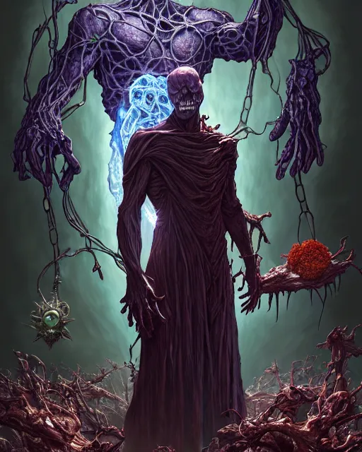 Image similar to the platonic ideal of flowers, rotting, insects and praying of cletus kasady ultimate carnage thanos dementor doctor manhattan chtulu nazgul bioshock, artstation, detailed, intricate, hyperrealism, intense, scary, decay, dmt, art by brock hofer and artgerm and greg rutkowski and alphonse mucha