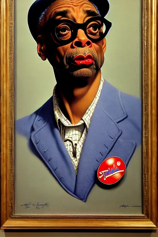 Image similar to spike lee by gil elvgren and norman rockwell and rob gonsalves and hajime sorayama, hyperrealistic, high detail, ultra detailed, highly detailed face, ruffled fabric