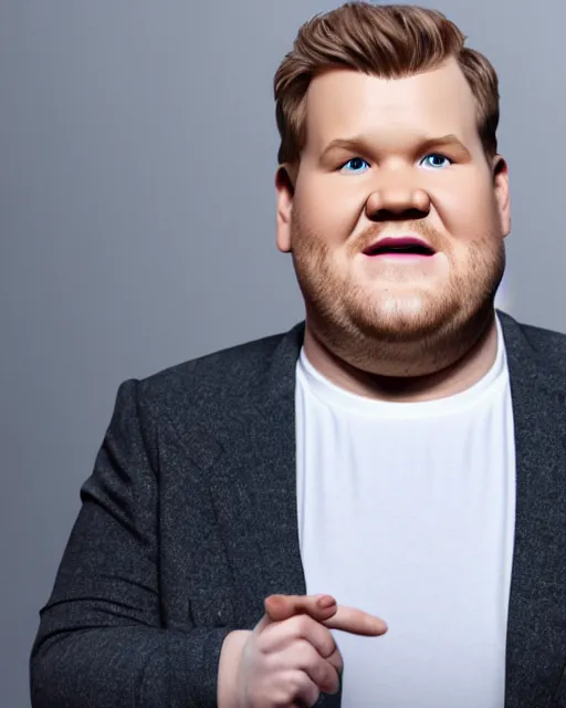 Image similar to full body 3d render of James Corden as a funko pop, studio lighting, white background, blender, trending on artstation, 8k, highly detailed