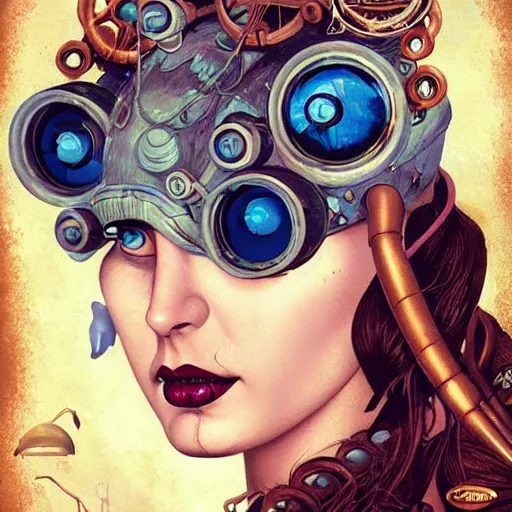 Image similar to lofi underwater bioshock steampunk portrait of mermaid, Pixar style, by Tristan Eaton Stanley Artgerm and Tom Bagshaw.