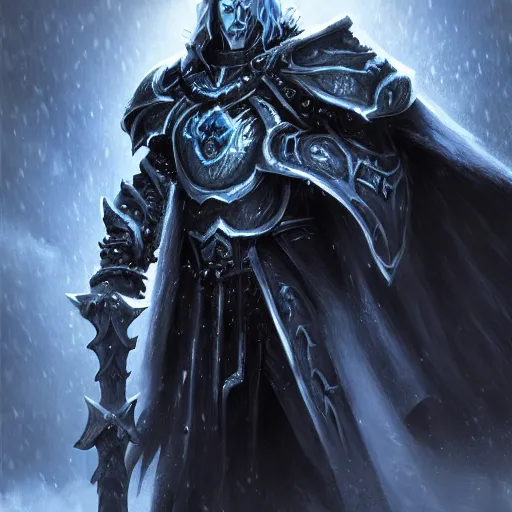 Image similar to arthas menethil the lich king from world of warcraft trending on artstation in the style of greg rutkowski