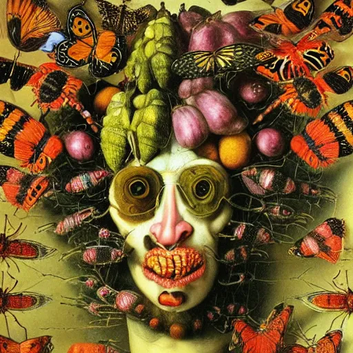 Prompt: album cover, psychedelic, insects, giuseppe arcimboldo