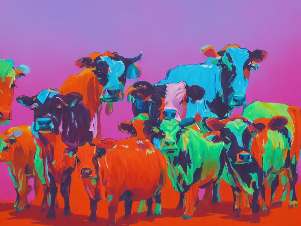 Prompt: Guernsey Cows, bright colors, neon orange, beauty, summer vibes, trending on artstation