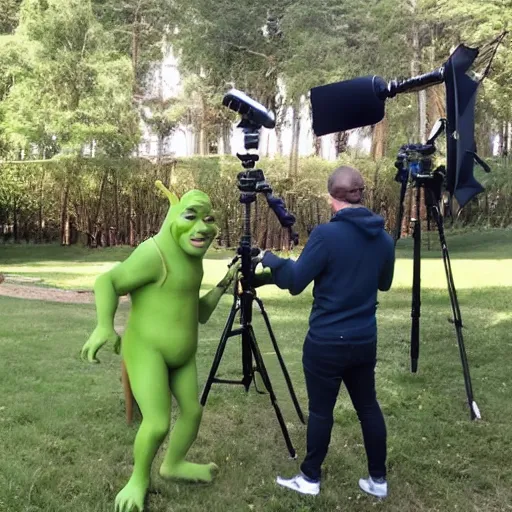 Image similar to shrek filming lifestyle video blog