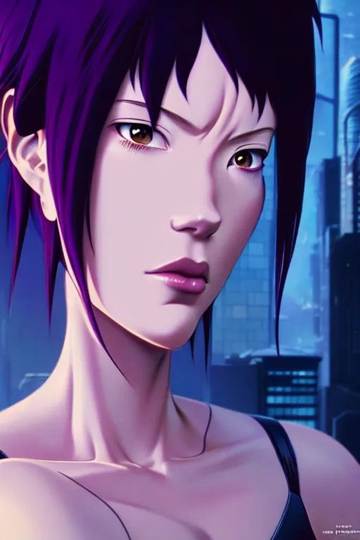 Image similar to weta disney pixar movie still portrait photo of ghost in the shell anime : : as motoko kusanagi by pixar : : by ilya kuvshinov, rossdraws, artgerm, maxim cover, octane render, 3 d, volumetric lighting, anti aliasing, raytracing : :