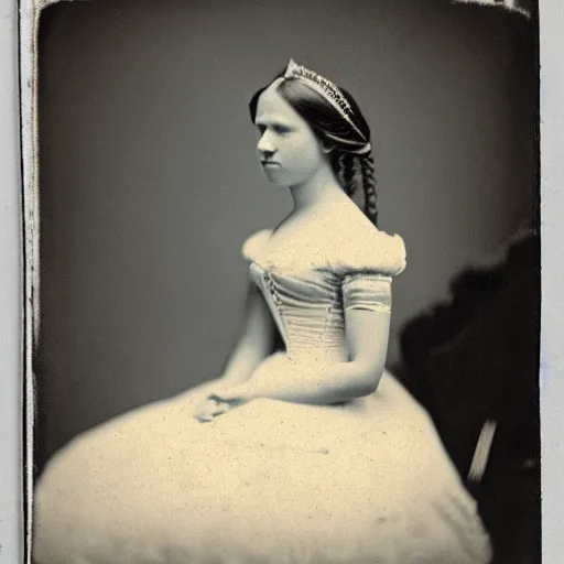 Image similar to clear photography of a beautiful princess sitting down, circa 1 8 6 3