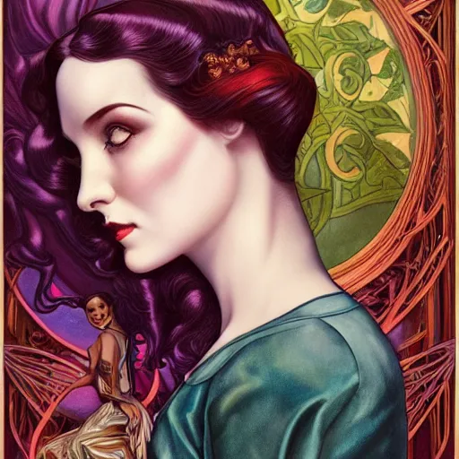 Prompt: an art nouveau, ( streamline moderne ), multi - racial portrait in the style of anna dittmann and donato giancola and chanthara. very large, clear, expressive, and intelligent eyes. centered, ultrasharp focus, dramatic lighting, photorealistic digital matte painting, intricate symmetrical ultra detailed background.