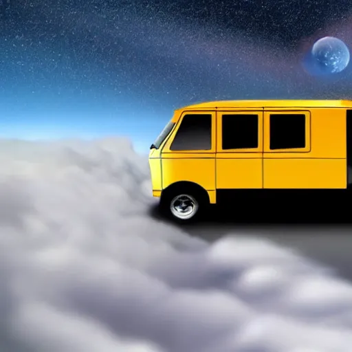Image similar to national geographic picture of the dumb and dumber dog van entering the atmosphere