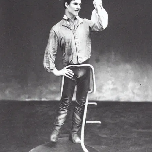 Prompt: old - time photograph of tom cruise as a circus attraction,