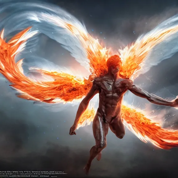 Prompt: cinematic full body shot of a beautiful stunning male angel flying over hell, that's a beautiful stunning male angel, hell is on fire with lava everywhere, elegant pose, flying, detailed arms, streamlined white armor, two arms, two legs, detailed fanart, macro art, realistic digital art, DeviantArt, artstation, 3D realistic, 8k HD, octane render