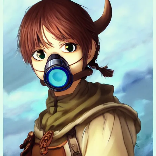 Prompt: portrait of a viking gas mask, anime fantasy illustration by tomoyuki yamasaki, kyoto studio, madhouse, ufotable, comixwave films, trending on artstation