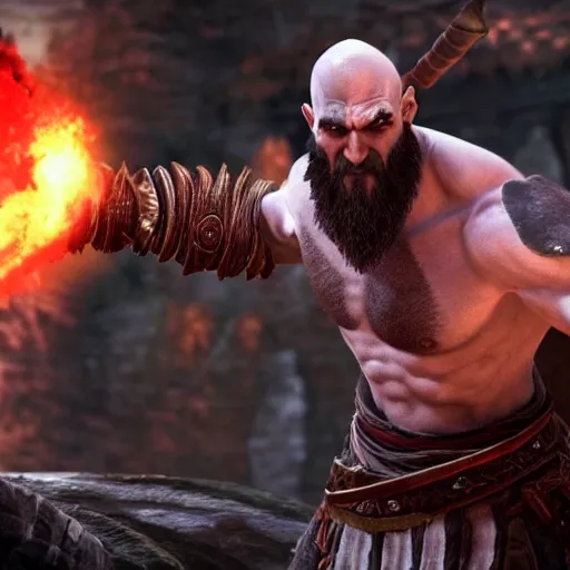 Prompt: in - game screenshot of kratos!!! from god of war in the video game league of legends!!!!