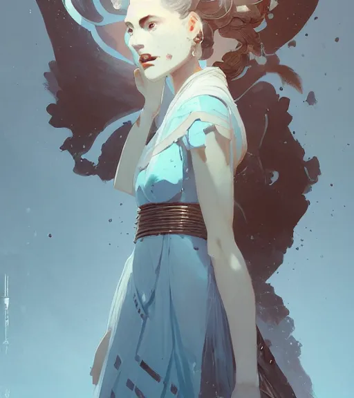 Image similar to portrait of a female immortal queen in amazing dress 汉 服 by atey ghailan, by greg rutkowski, by greg tocchini, by james gilleard, by joe fenton, by kaethe butcher, dynamic lighting, gradient light blue, brown, blonde cream and white color scheme, grunge aesthetic