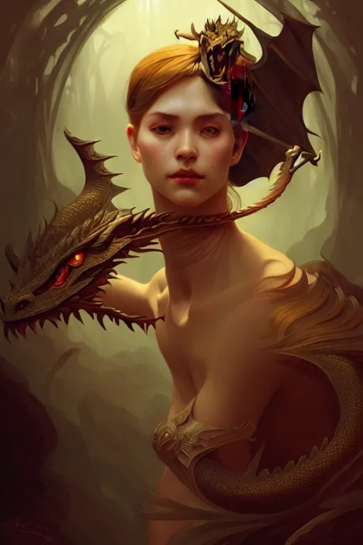 Image similar to a dragon, fantasy, portrait, sharp focus, intricate, elegant, digital painting, artstation, matte, highly detailed, concept art, illustration, ambient lighting, art by ilya kuvshinov, artgerm, Alphonse mucha, and Greg Rutkowski