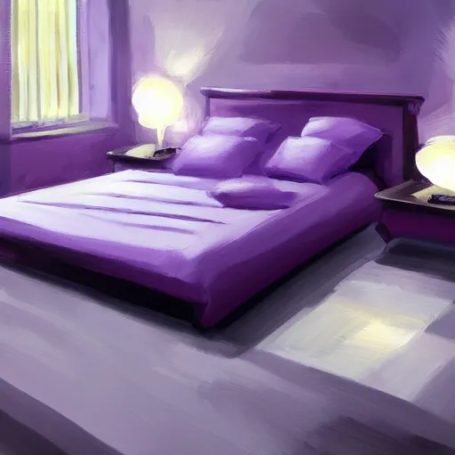 Image similar to purple bed, digital painting, ultradetailed, artstation, oil painting, ultradetailed, artstation