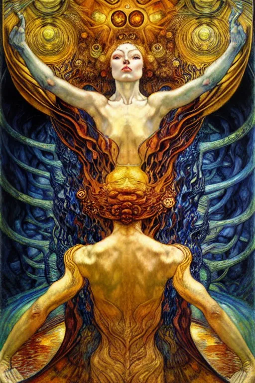 Image similar to Divine Chaos Engine by Karol Bak, Jean Delville, William Blake, Gustav Klimt, and Vincent Van Gogh, symbolist, visionary