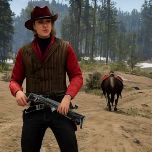 Image similar to gameplay footage of Justin Bieber in red dead redemption 2