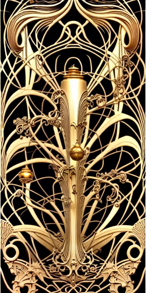 Image similar to the source of future growth dramatic, elaborate emotive Art Nouveau styles to emphasise beauty as a transcendental, seamless pattern, symmetrical, large motifs, hyper realistic, 8k image, 3D, supersharp, Art nouveau 3D curves and swirls, copper and Gold pipes, iridescent and black and shiny gold colors , perfect symmetry, iridescent, High Definition, sci-fi, Octane render in Maya and Houdini, light, shadows, reflections, photorealistic, masterpiece, smooth gradients, no blur, sharp focus, photorealistic, insanely detailed and intricate, cinematic lighting, Octane render, epic scene, 8K