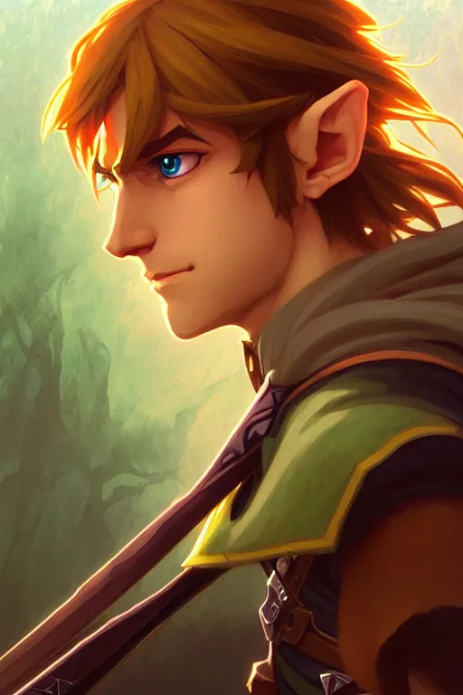 Prompt: a portrait of link from legend of zelda, fantasy, sharp focus, intricate, elegant, digital painting, artstation, matte, highly detailed, concept art, illustration, ambient lighting, art by ilya kuvshinov, artgerm, alphonse mucha, and greg rutkowski