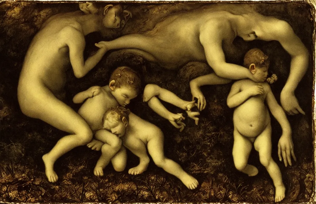 Prompt: implicit link is made between a jocund baby faun first contact sense of humanity detail of a past world intact flawless ambrotype from 4 k criterion collection remastered cinematography gory horror film, ominous lighting, evil theme wow photo realistic postprocessing along the seashore photograph by robert adams gustave courbet and french realism