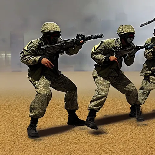 Prompt: a squad of futuristic soldiers wielding laser rifles