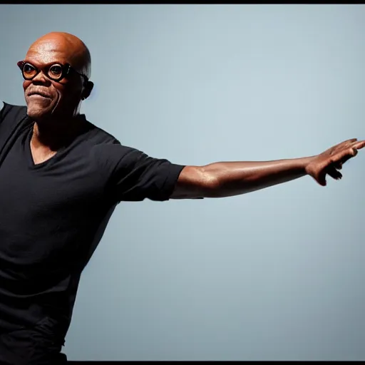 Image similar to Samuel L. Jackson as a ballerina, dancing gracefully, 4k, high details, studio lighting