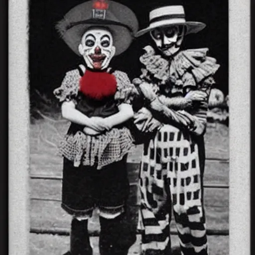 Image similar to old family portrait of pennywise and freddy krueger