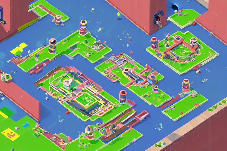 Image similar to isometric view of a splatoon 2 level, inspired by modern skate parks and modern chinese playgrounds in the style of splatoon, day