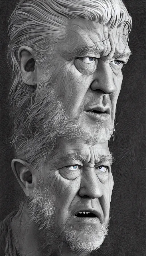 Prompt: david lynch as crazy inentor, lord of the rings, fame of thrones, warhammer, fibonacci, sweat drops, intricate fashion clothing, insane, intricate, highly detailed, surrealistic, digital painting, artstation, concept art, smooth, sharp focus, illustration, unreal engine 5, 8 k, art by artgerm and greg rutkowski and alphonse mucha