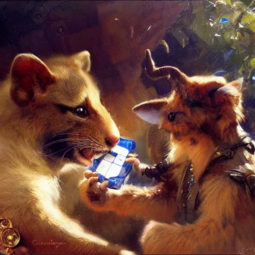 Prompt: cute animal playing game, highly detailed painting by gaston bussiere, craig mullins, j. c. leyendecker, 8 k