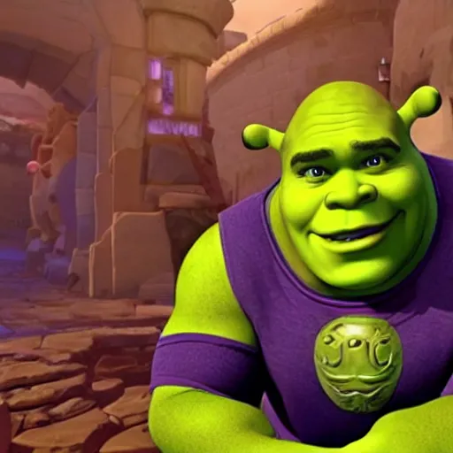 Prompt: shrek deletes twitch chat messages with the infinity gauntlet