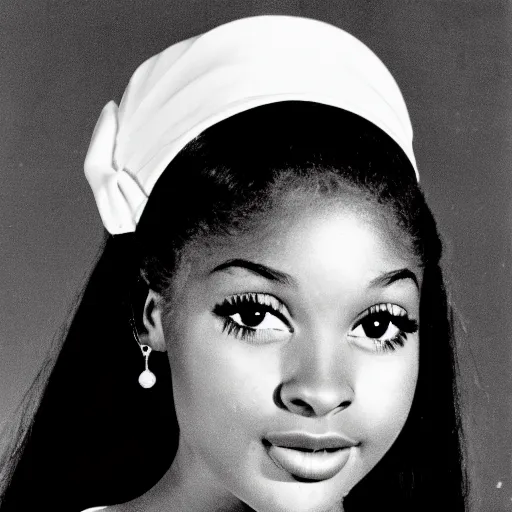 Image similar to black and white photo of a beautiful and elegant 1 9 6 5 young black actress