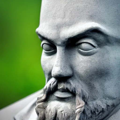 Image similar to super realistic man with pot on his head, Lenin's bust, high quality, photomodel