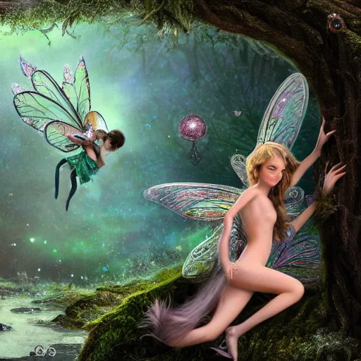 Image similar to extremly detailed fairy flying in nature, high details, detailed face, 8 k, sharp