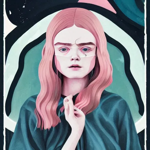 Image similar to Elle Fanning at a seance picture by Sachin Teng, asymmetrical, dark vibes, Realistic Painting , Organic painting, Matte Painting, geometric shapes, hard edges, graffiti, street art:2 by Sachin Teng:4