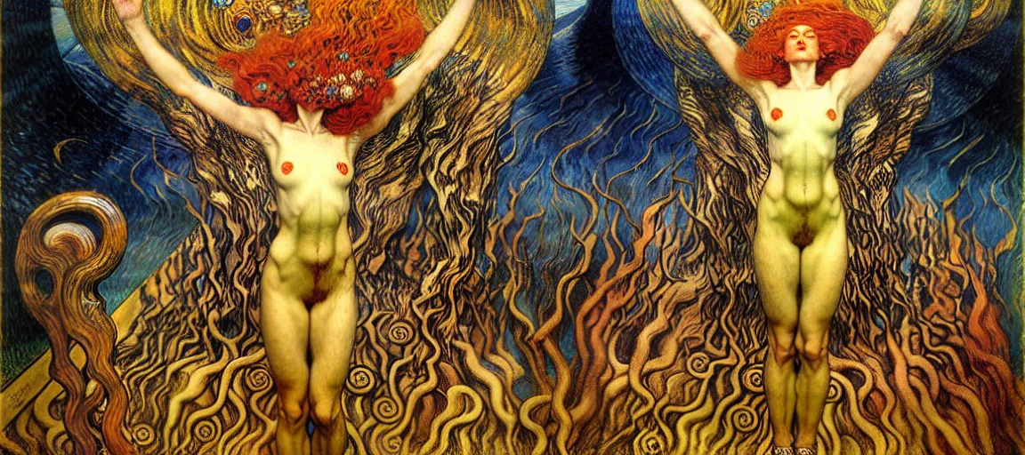 Image similar to Divine Chaos Engine by Karol Bak, Jean Delville, William Blake, Gustav Klimt, and Vincent Van Gogh, symbolist, visionary