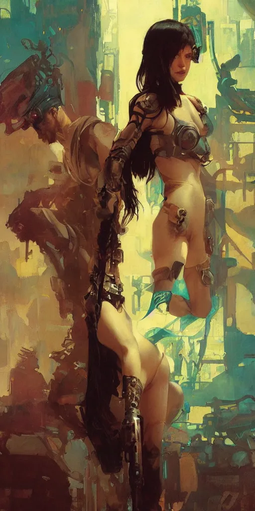 Image similar to cyberpunk, intricate, elegant, highly detailed, greg manchess, mucha, liepke, ruan jia, jeffrey catherine jones, ridley scott