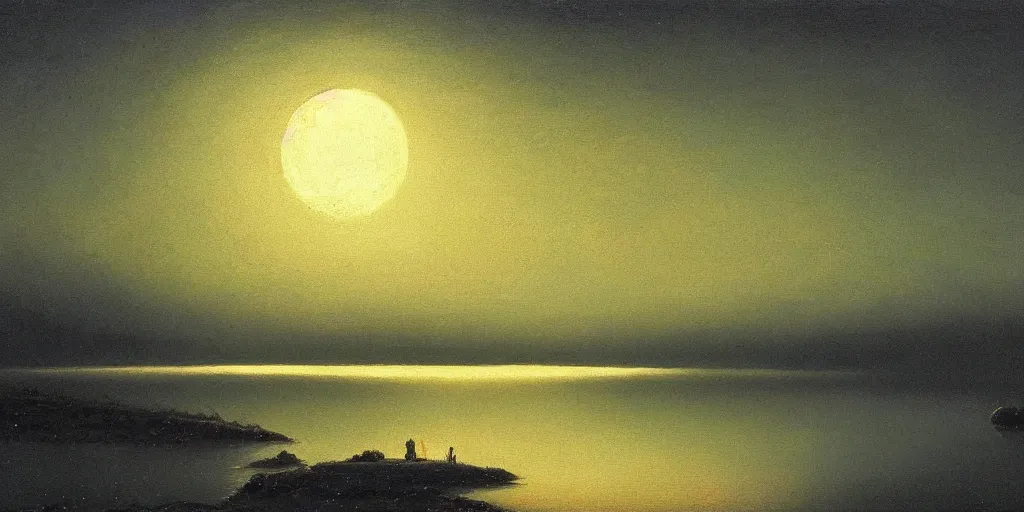 Prompt: awe inspiring arkhip kuindzhi landscape, hyperrealistic oil painting, moonlight over a river, 4 k, matte