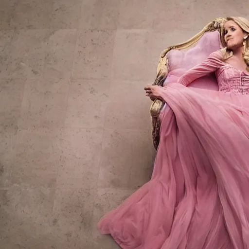 Image similar to a movie still of carrie underwood as sleeping beauty in a pink dress, dynamic lighting, 8 k, full body picture, 2 0 2 2 picture of the year