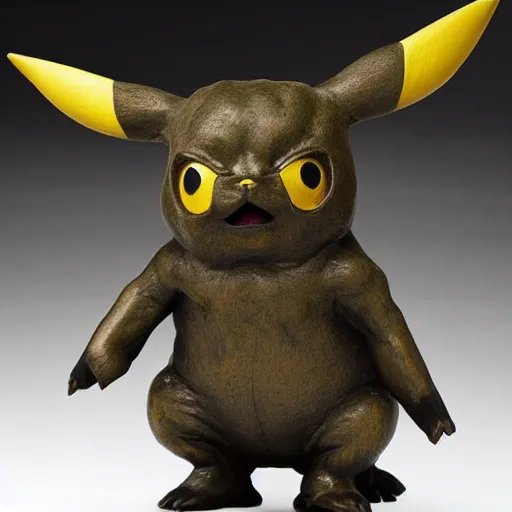 Image similar to Pikachu, a bronze sculpture by Guillermo del Toro, featured on deviantart, antipodeans, movie still, ultra detailed, shiny