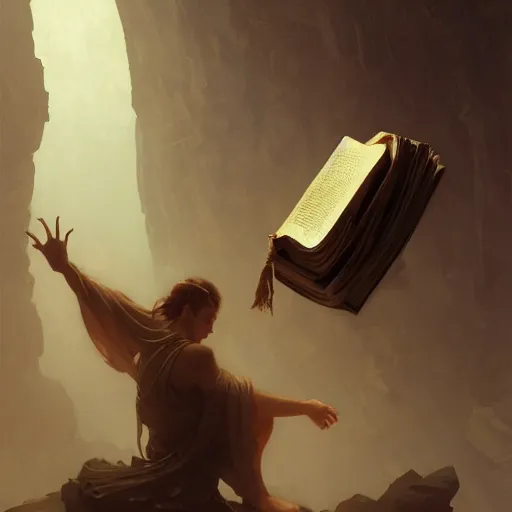 Image similar to concept illustration of a mysterious ancient book floating in the air. intricate, elegant, digital painting, concept art, smooth, sharp focus, illustration, from Metal Gear, by Ruan Jia and Mandy Jurgens and Greg Rutkowski and William-Adolphe Bouguereau, Trending on Artstation, artgem