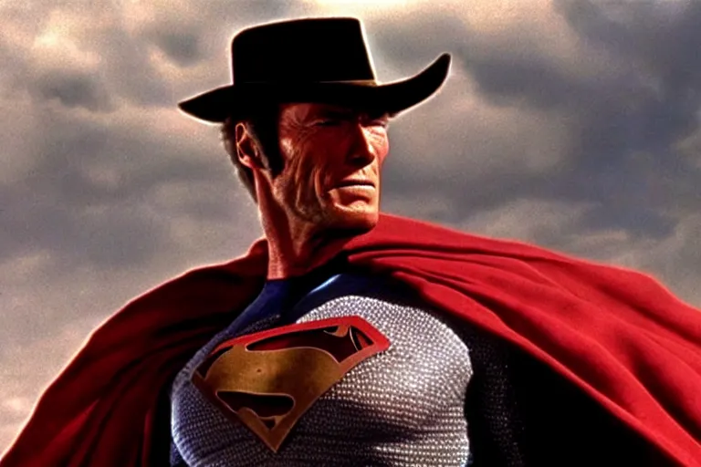 Image similar to clint eastwood as superman in the good the bad and the ugly