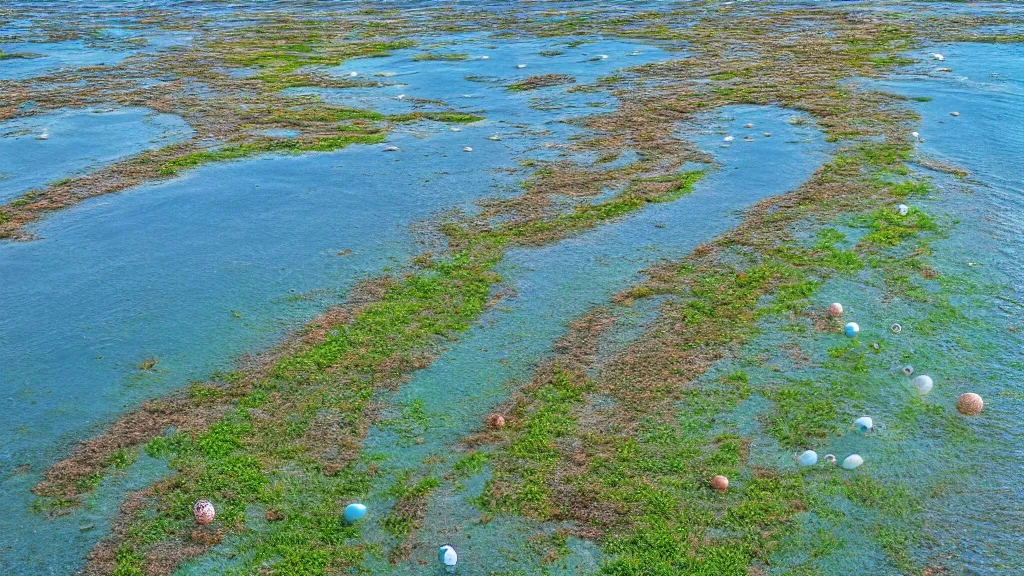 Prompt: a highly detailed, realistic photo of Galveston Bay, the ground is completely filled with eggs, intricate, 8k highly professionally detailed, HDR