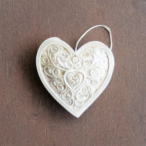 Image similar to intricate heart carved into ivory, c anon 5 d 5 0 mm lens