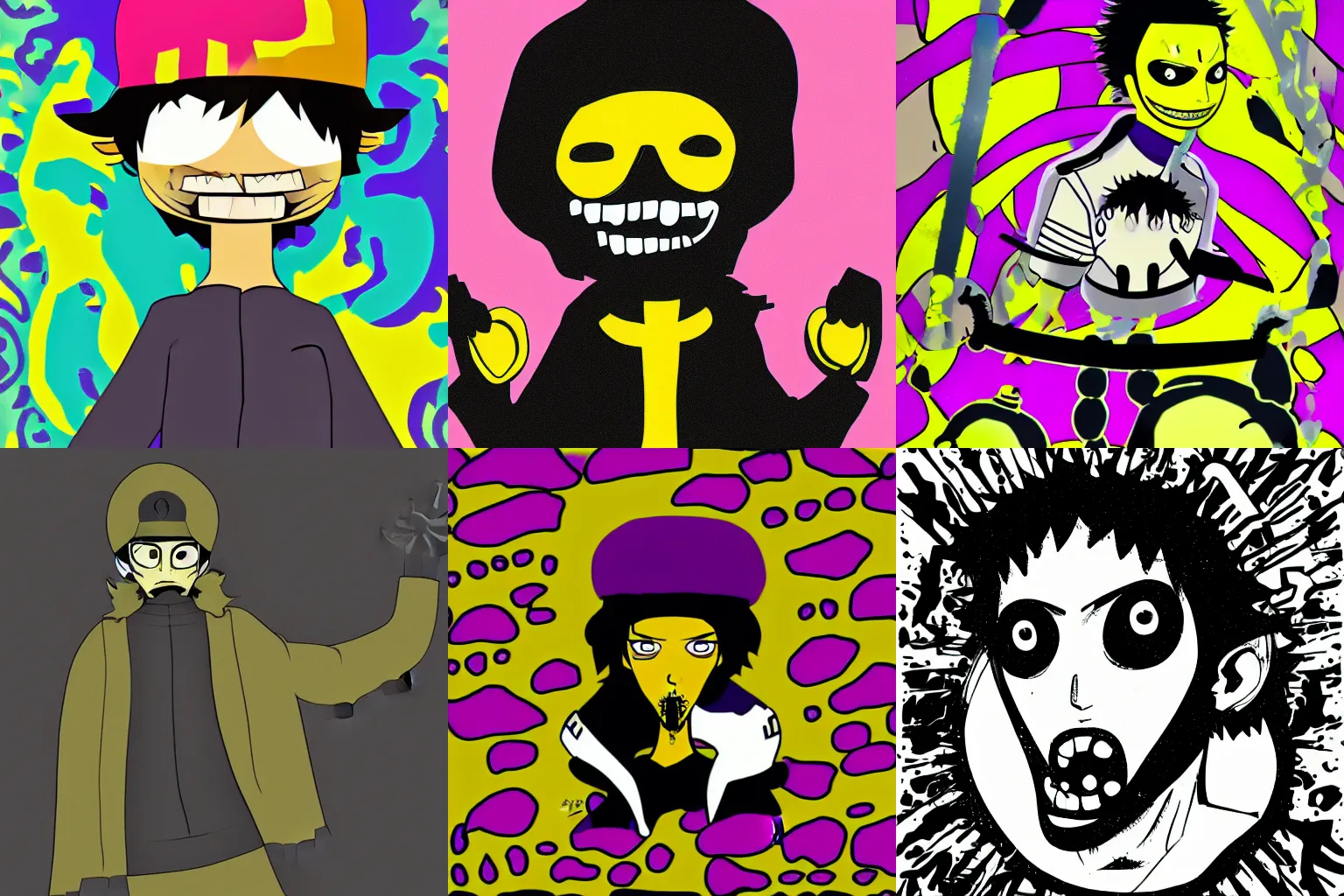 Prompt: minimalistic psychedelic cartoon of Trafalgar Law