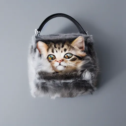 Image similar to a highly detailed photo of a big transparent bag full of furry cats, gray background, studio lighting, 4 k, 8 k